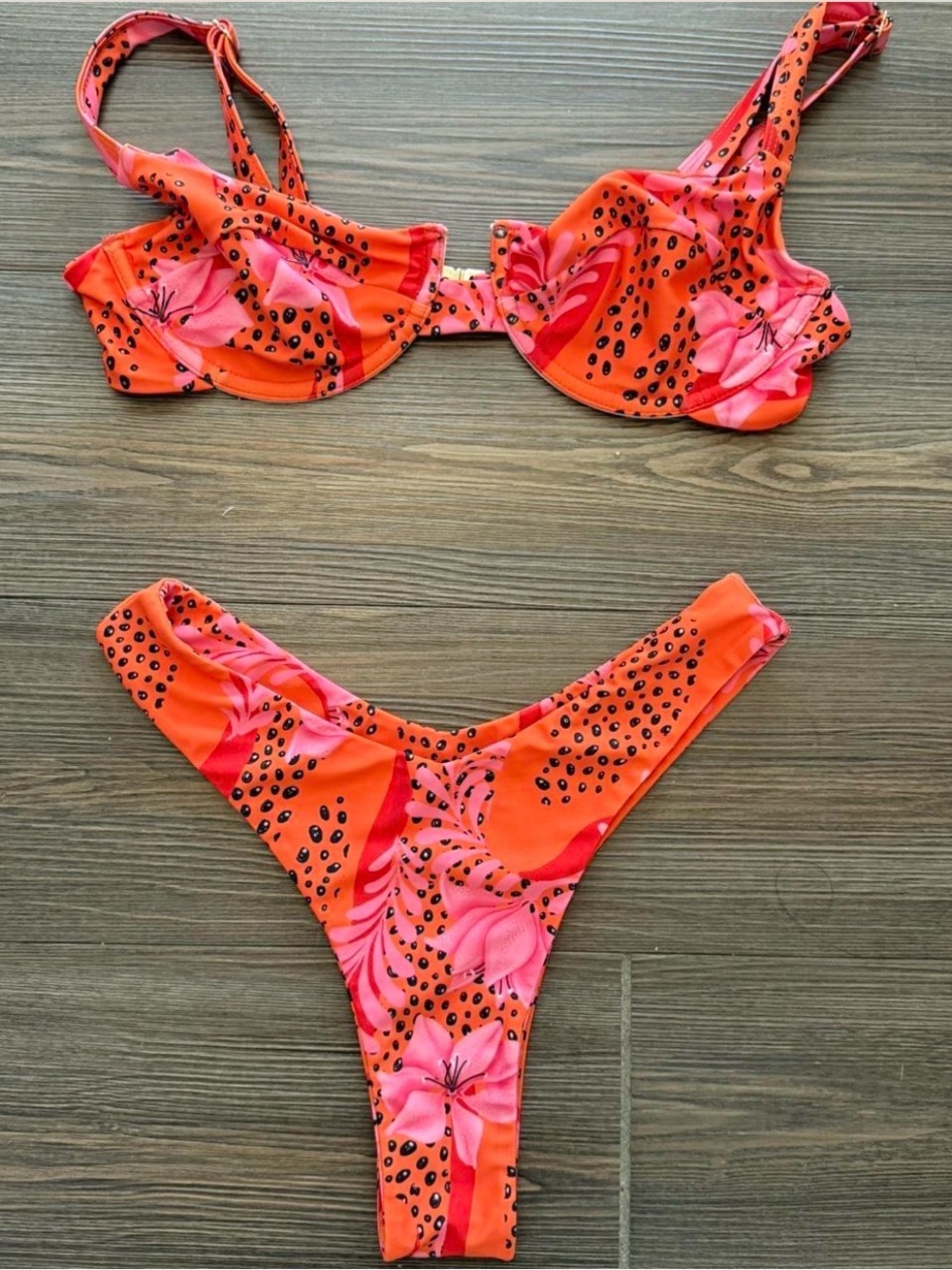 Papaya Orange & Pink Floral Underwire Bikini